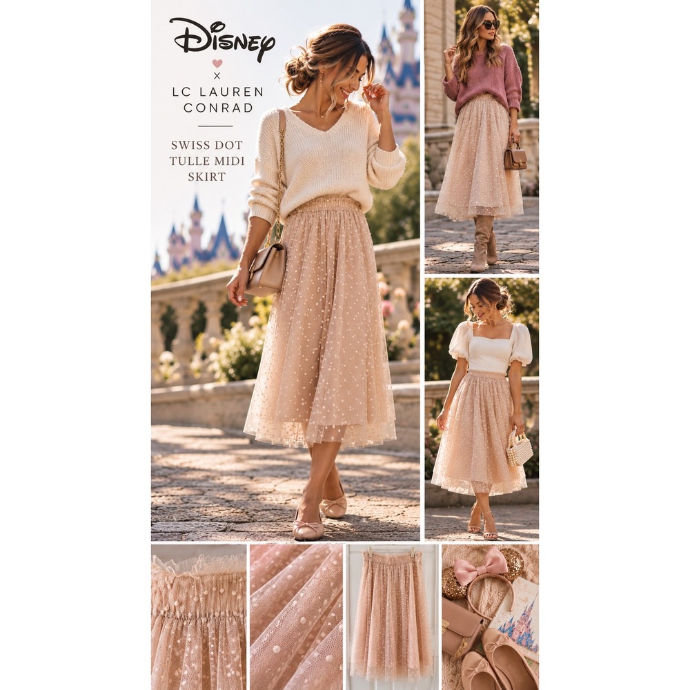 Disney LC Lauren Conrad M Blush Swiss Dot Tulle Midi Skirt Balletcore